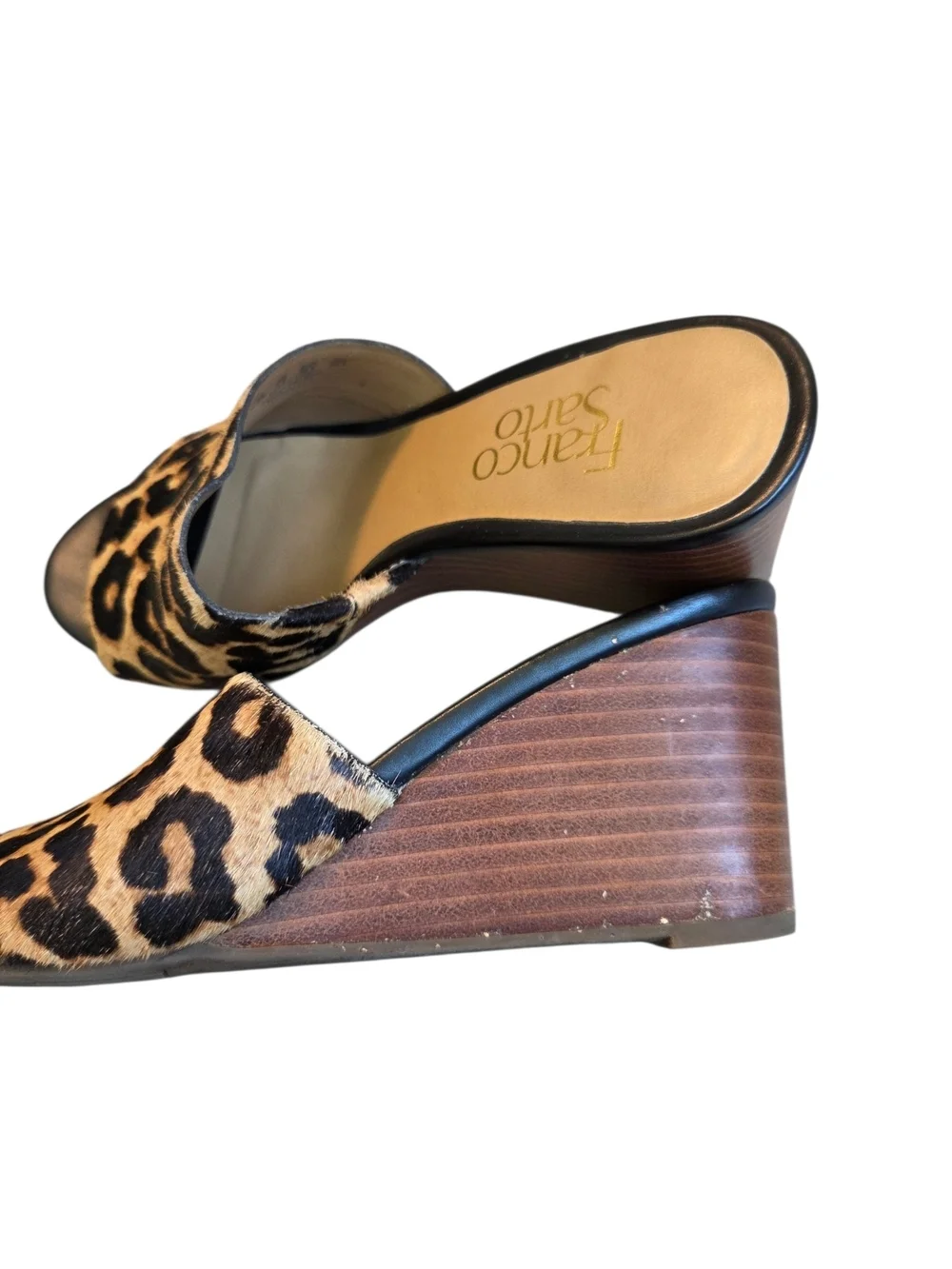Franco Sarto Leopard Print Wedge Slide Sandals - Tan/Black